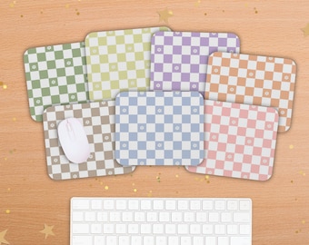 Cute Mouse Pad Pastel Checkerboard / Small Flower Mousepad /  Pink Purple Blue Desk Mat Decor / Aesthetic Mouse Mat / Rainbow Desk Accessory