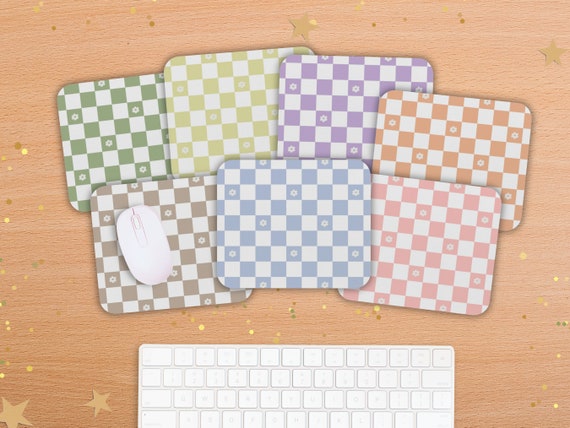 Cute Mouse Pad Pastel Checkerboard / Small Flower Mousepad /  Pink Purple Blue Desk Mat Decor / Aesthetic Mouse Mat / Rainbow Desk Accessory