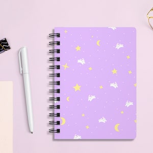 Kawaii Moon Bunny Spiral Notebook / Pink Purple Blue Journal / Lined Note Paper / Cute Celestial Star and Moon Stationery / Anime Lover Gift image 6