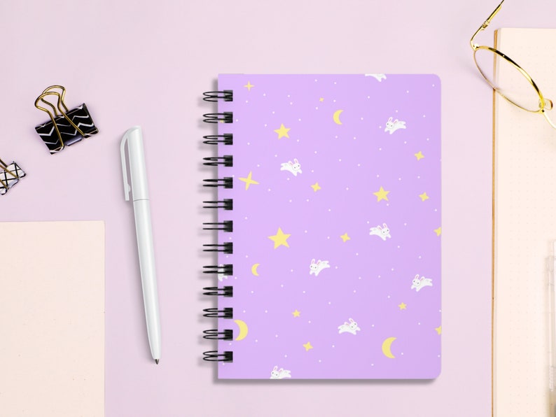 Kawaii Moon Bunny Spiral Notebook / Pink Purple Blue Journal / Lined Note Paper / Cute Celestial Star and Moon Stationery / Anime Lover Gift image 6