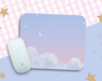 Kawaii Cloud Mouse Pad / Pastel Celestial Decor for Cute Desk Setup / Cute Pastel Moon and Stars