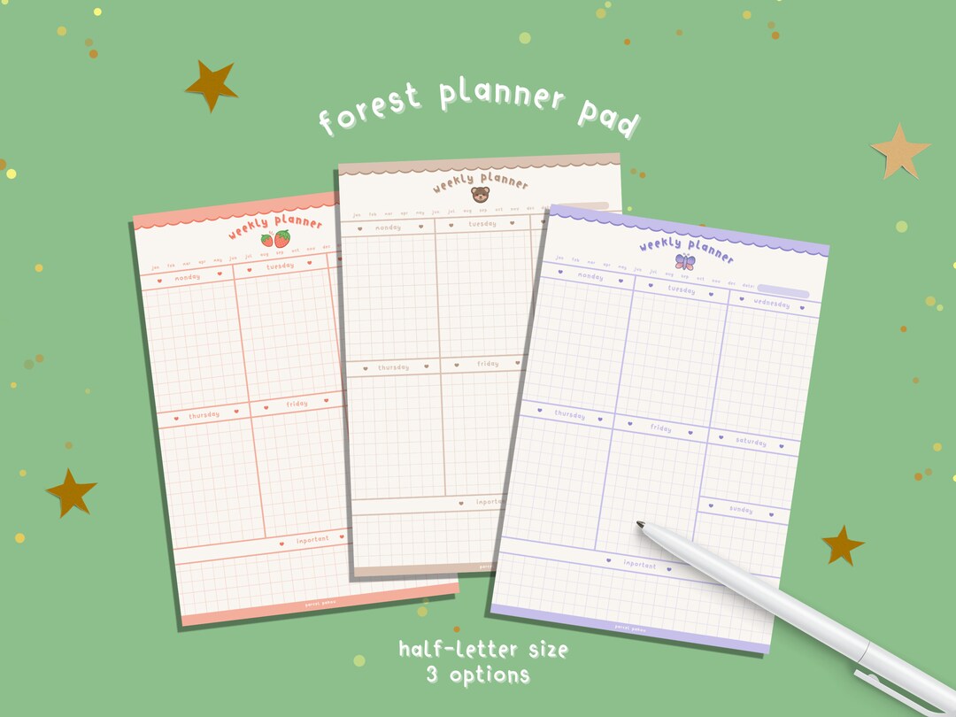 Aesthetic Weekly Planner Notepad / Pastel Half Letter Planner Pad 50 ...