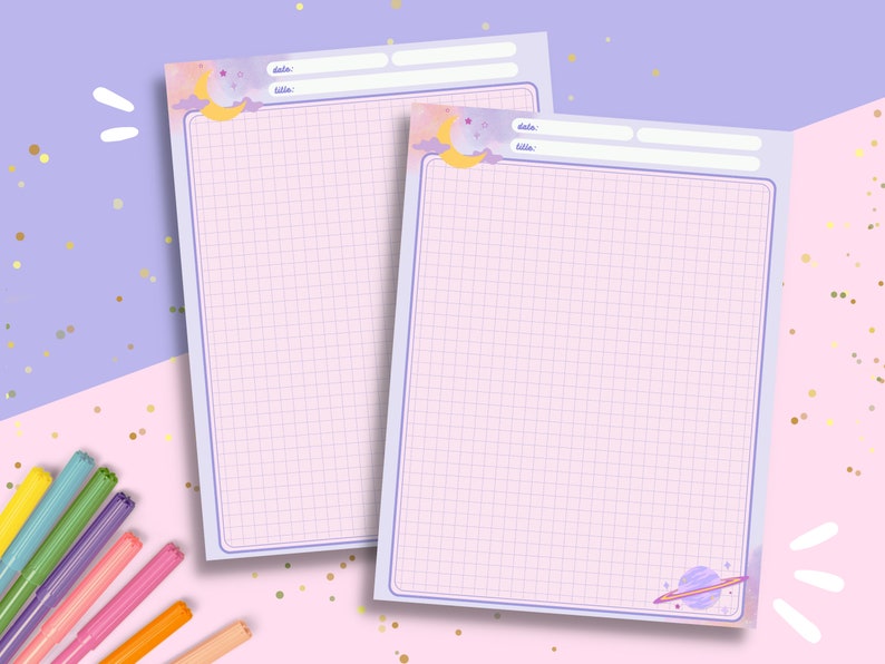 Dreamy Moon Notepad Cute Grid Memo Note Paper Aesthetic Celestial Writing Paper US Letter Tear-Off Note pad 53 Pages Stationery image 3