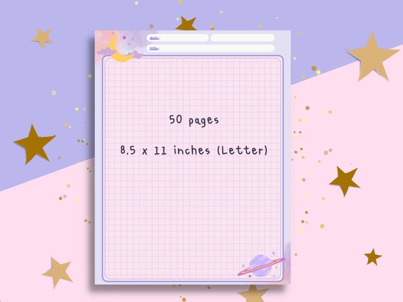 Dreamy Moon Notepad Cute Grid Memo Note Paper Aesthetic Celestial Writing Paper US Letter Tear-Off Note pad 53 Pages Stationery image 2