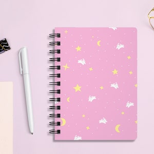 Kawaii Moon Bunny Spiral Notebook / Pink Purple Blue Journal / Lined Note Paper / Cute Celestial Star and Moon Stationery / Anime Lover Gift image 4