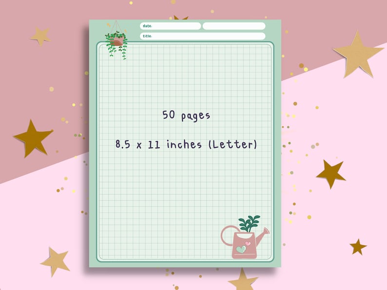 Plants Notepad Grid Memo Paper Green Plant Writing Paper US Letter Tear-Off Notepad 53 pages Stationery image 2