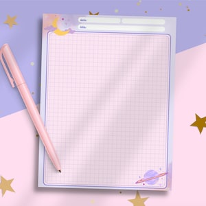 Dreamy Moon Notepad | Cute Grid Memo Note Paper | Aesthetic Celestial Writing Paper | US Letter Tear-Off Note pad | 53 Pages Stationery