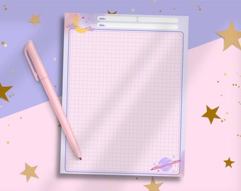 Dreamy Moon Notepad | Cute Grid Memo Note Paper | Aesthetic Celestial Writing Paper | US Letter Tear-Off Note pad | 53 Pages Stationery