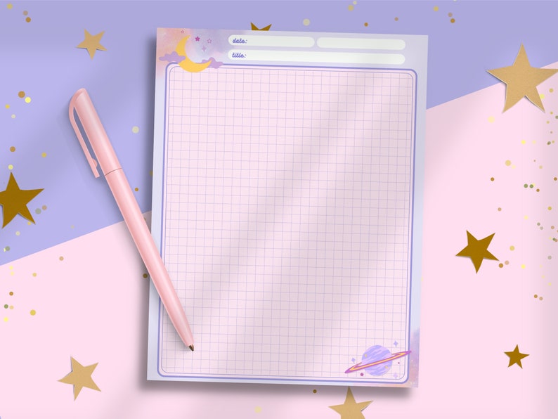 Dreamy Moon Notepad Cute Grid Memo Note Paper Aesthetic Celestial Writing Paper US Letter Tear-Off Note pad 53 Pages Stationery image 1