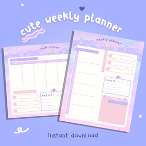 Druckbare Wochenplaner / Goodnotes Digital Planner / Undatierter Kawaii Planer / Wochenplaner / Wochenübersicht