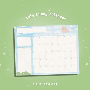 2025 Monatsplaner Blauer Himmel / Blauer Himmel Schreibtischkalender / Digitaler Kalender 2025 für Goodnotes / Kawaii Illustration / Häschen Briefpapier