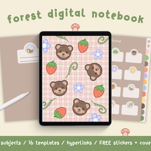 Cute Digital Notebook with Tabs / Forest Digital Notebook, Student Notebook GoodNotes, Hyperlinked Kawaii Notebook Notability, iPad Planner