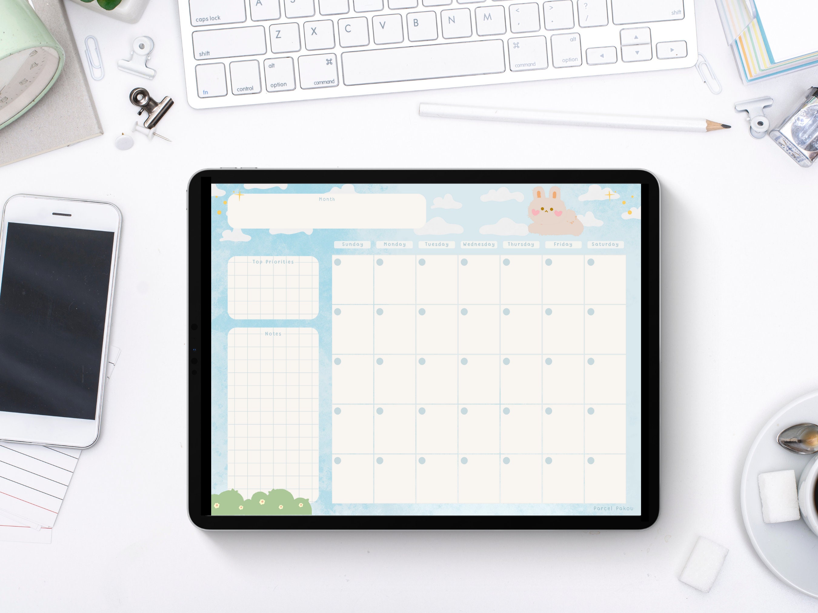 Printable Monthly Planner Blue Sky / Blank Desk Calendar / - Etsy