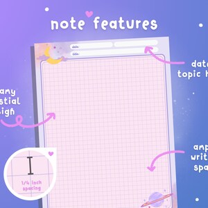 Notes Page Printable / Dreamy Grid Notes Template / Celestial ...