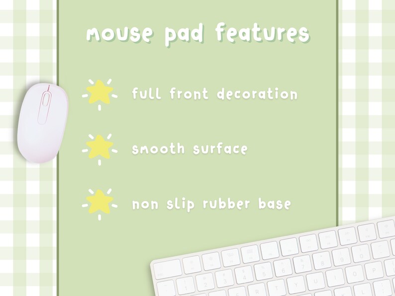 Peut inclure: Un tapis de souris vert avec une souris et un clavier blancs dessus. Le tapis de souris pr&eacute;sente une d&eacute;coration pleine face, une surface lisse et une base en caoutchouc antid&eacute;rapante.