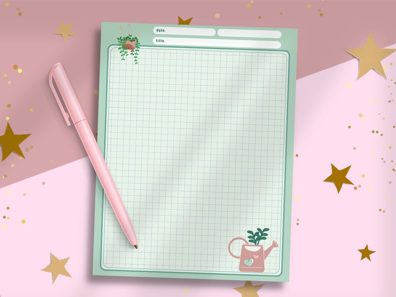 Plants Notepad Grid Memo Paper Green Plant Writing Paper US Letter Tear-Off Notepad 53 pages Stationery image 1