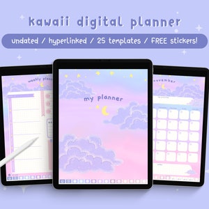 Planner digitale non datato / Planner Goodnotes carino / Planner iPad Kawaii 2025 / Quaderno digitale con schede / Planner giornaliero, settimanale e mensile