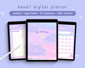 Undated Digital Planner / Cute Goodnotes Planner / 2023 Kawaii iPad Planner / Digital Notebook with Tabs / Daily, Weekly & Monthly Planner