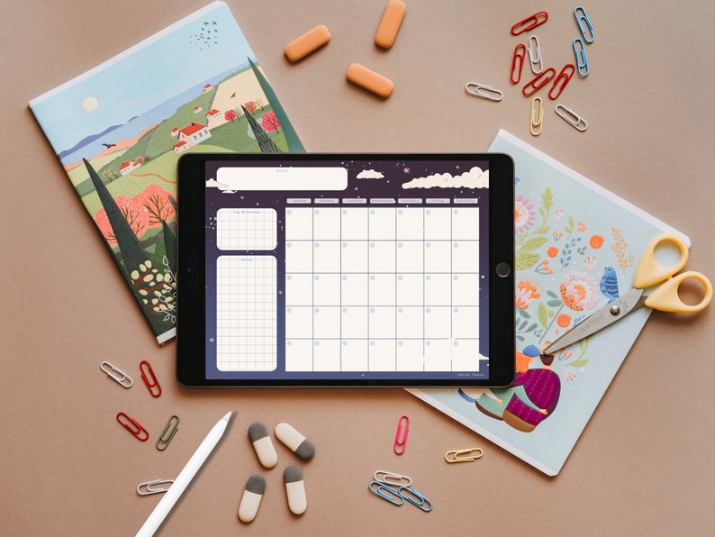 Printable Monthly Planner Clouds / Blank Desk Calendar / Cute - Etsy