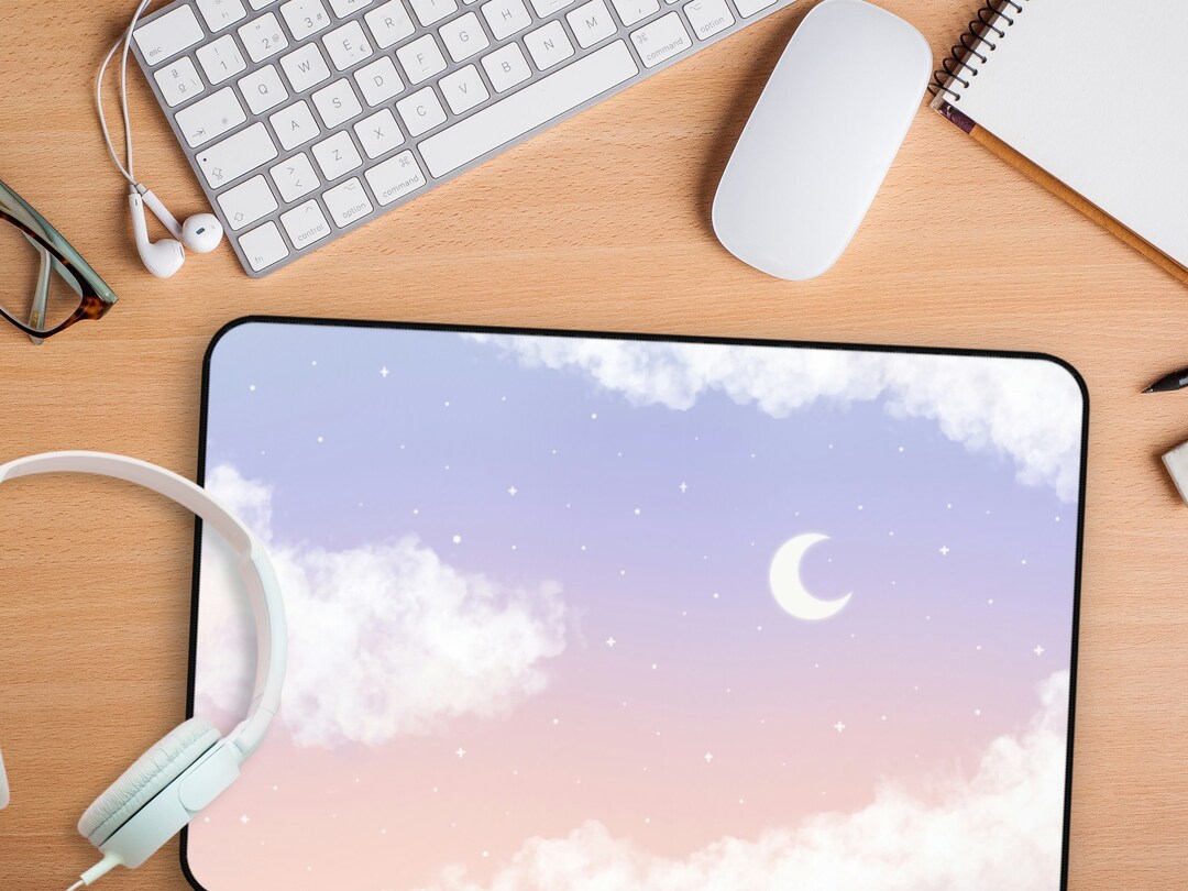 Kawaii Celestial Desk Mat / Dreamy Purple Pink Clouds Gaming Mouse Pad ...