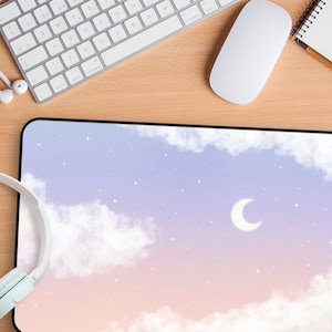 Kawaii Celestial Desk Mat / Dreamy Purple Pink Clouds Gaming Mouse Pad / Aesthetic Gift for Gamer Girls / Cute Large Office Desk Accessories