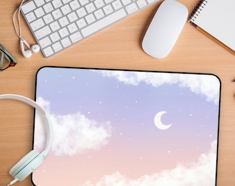 Kawaii Himmlische Schreibtischmatte / Verträumtes Lila Rosa Wolken Gaming Mauspad / Ästhetisches Geschenk für Gamer Girls / Großes Büro Schreibtisch Accessoires
