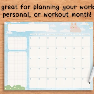 Printable Monthly Planner Blue Sky / Blank Desk Calendar / - Etsy