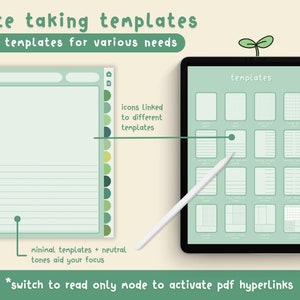 Cute Green Digital Notebook With Tabs / Kawaii Plants Digital Planner ...