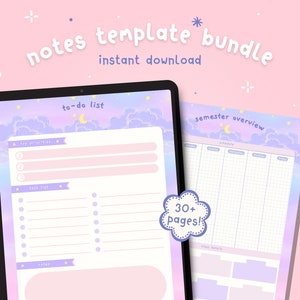 Paquete de plantillas de notas / Plantilla de Goodnotes digitales para estudiantes / Notas de Cornell, Planificador mensual, Papelería Kawaii, Lindas notas de planificador imprimibles