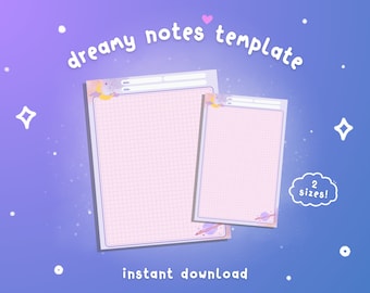 Notes Page Printable / Dreamy Grid Notes Template / Celestial Stationery / US Letter PDF / Cute GoodNotes Notability Paper Template /Writing