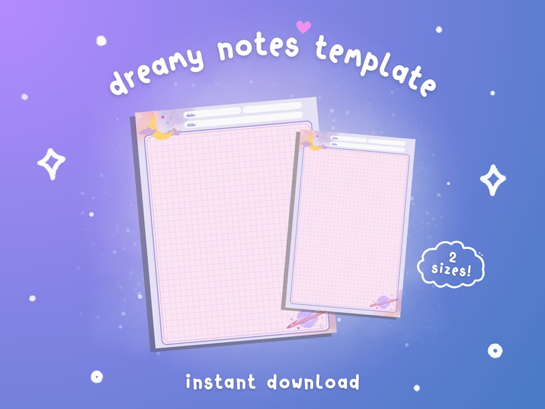Notes Page Printable / Dreamy Grid Notes Template / Celestial ...