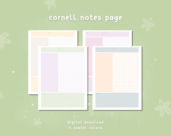 Digital Paper Template, Cornell Notes Printable / Pastel Note Paper / Instant Download / GoodNotes Template / Stationery / Notetaking Bundle