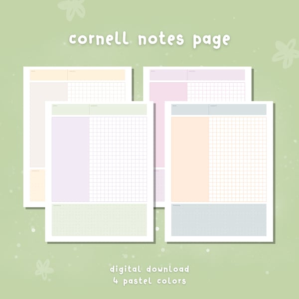 Digital Paper Template, Cornell Notes Printable / Pastel Note Paper / Instant Download / GoodNotes Template / Stationery / Notetaking Bundle