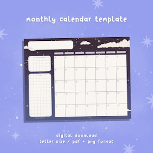 Printable Monthly Planner Clouds / Blank Desk Calendar / Cute 2024 Digital Calendar for GoodNotes / Undated Schedule / Notability Template