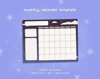 Printable Monthly Planner Clouds / Blank Desk Calendar / Cute 2024 Digital Calendar for GoodNotes / Undated Schedule / Notability Template