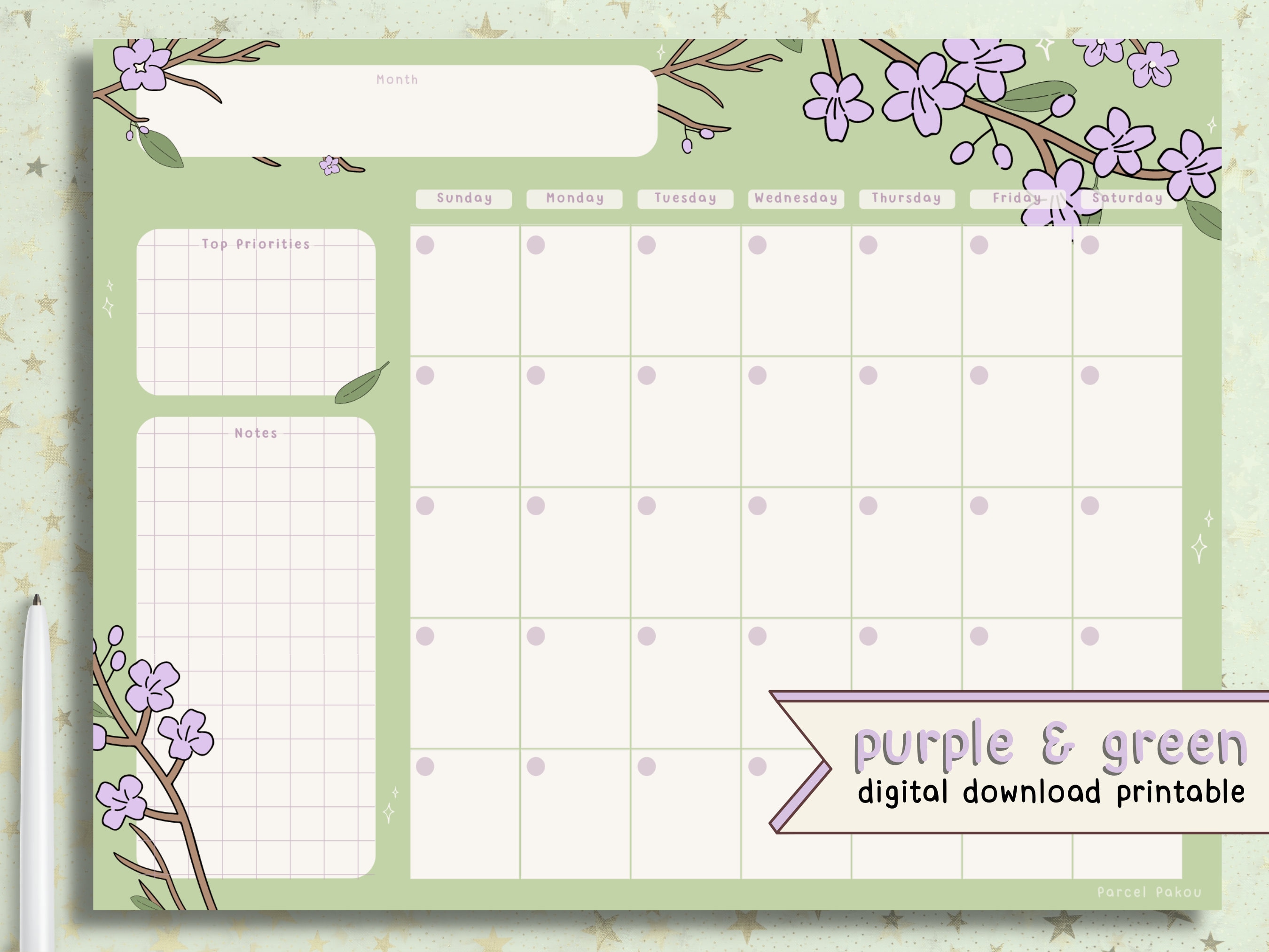 Floral Printable Blank Calendar / Cute Desk Calendar / Flower - Etsy