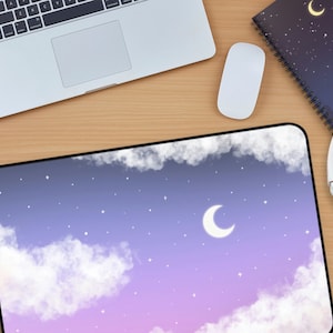 Pastel Goth Desk Mat Cute Clouds | Blue Black Purple Celestial Large Gaming Mouse Pad Mat | Kawaii Gamer Girl Gift | Aesthetic Desk Set Up