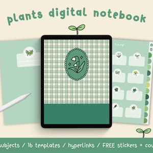 Cute Green Digital Notebook with Tabs / Kawaii Plants Digital Planner / Goodnotes + Notability / Journal, Note Templates / Korean + Japanese