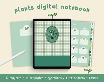 Cute Green Digital Notebook with Tabs / Kawaii Plants Digital Planner / Goodnotes + Notability / Journal, Note Templates / Korean + Japanese