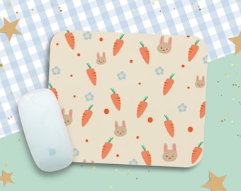 Słodka podkładka pod mysz Mała podkładka pod mysz Kawaii Króliczek podkładka pod mysz / Słodka podkładka pod mysz do gier dla zwierząt / Niebiesko-żółta estetyczna dekoracja biurka