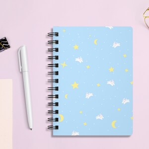 Kawaii Moon Bunny Spiral Notebook / Pink Purple Blue Journal / Lined Note Paper / Cute Celestial Star and Moon Stationery / Anime Lover Gift image 8