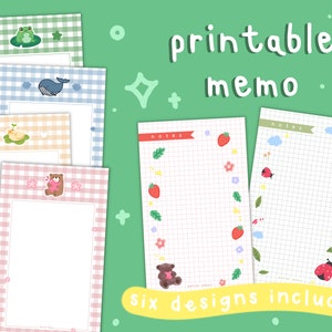 Lindas hojas de notas imprimibles / Papelería de animales Kawaii / Descarga instantánea del Bloc de notas de primavera / Lindo oso, rana, pato, mariquita, conjunto de notas de ballena