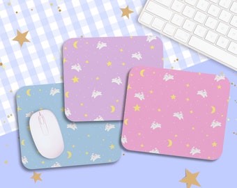 Kawaii Moon Bunny Mouse Pad / Pink Pastel Cute Celestial Desk Mat / Anime Gift Mousepad / Desk Accessories / Aesthetic Gamer Girl Mouse Mat