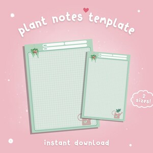Página de notas da planta para impressão | papel de nota verde da grade | Artigos de papelaria para escrita de plantas | Carta dos EUA PDF Download digital | Modelo de anotações