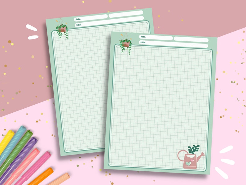 Plants Notepad Grid Memo Paper Green Plant Writing Paper US Letter Tear-Off Notepad 53 pages Stationery image 3