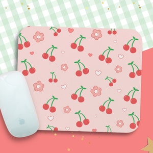 Niedliches ästhetisches Mauspad kleine rosa Kirschmuster-Mausmatte | Pastell Blumen Mousepad | Schreibtisch Dekor | Mousepad Geschenk