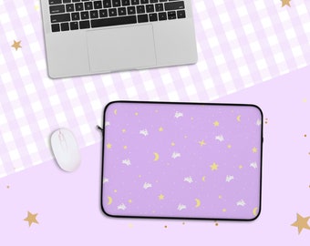 Kawaii Moon Bunny Laptop Sleeve / Purple Pink Blue Celestial Protective Computer Case / Cute Moon and Stars Bag / Celestial Tech Accessories