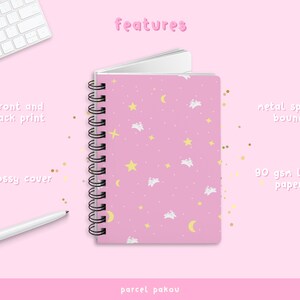 Kawaii Moon Bunny Spiral Notebook / Pink Purple Blue Journal / Lined Note Paper / Cute Celestial Star and Moon Stationery / Anime Lover Gift image 2