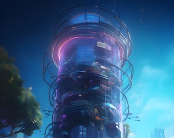 4 Futuristic Skyscraper Variants Digital Download Wall Art