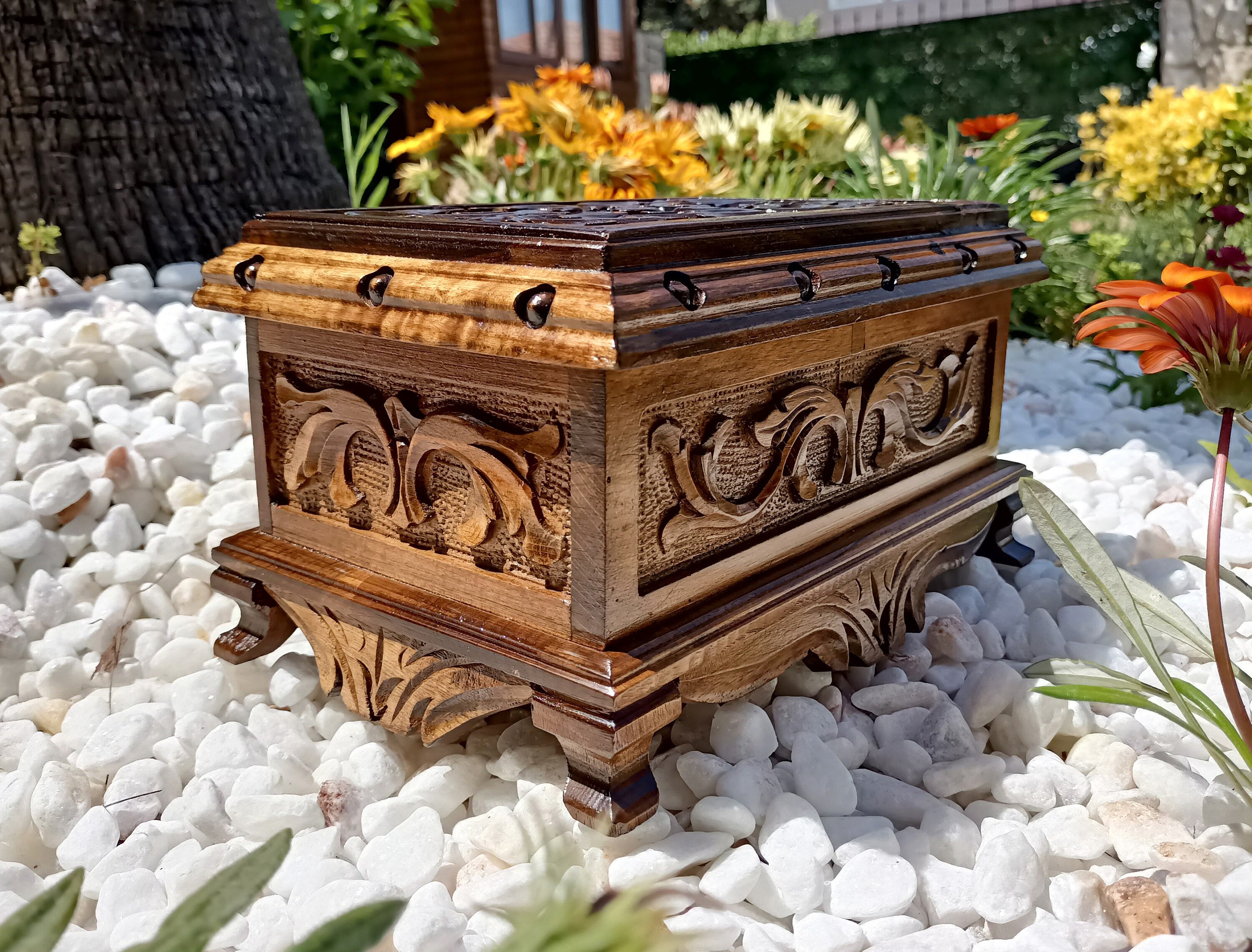 Wooden Carved Chest Walnut Box Handmade Jewelry Box Etsy